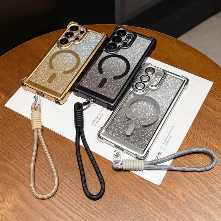 Custodia magnetica per telefono in acrilico opaco con glitter e effetto sfumato galvanizzato, con cinturino incluso., For Galaxy S24 FE 5G, For Galaxy S24 Ultra 5G, For Galaxy S24+ 5G