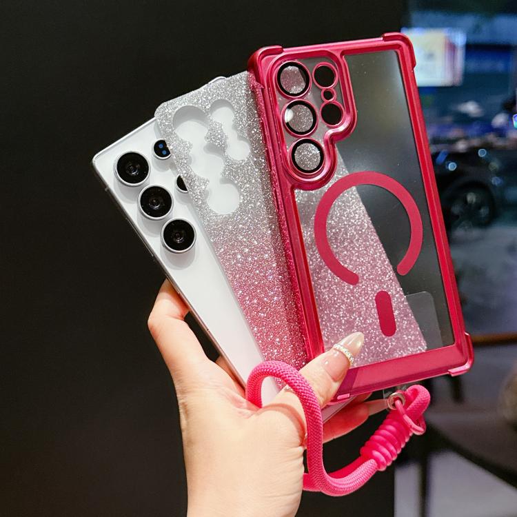 Custodia magnetica per telefono in acrilico opaco con glitter e effetto sfumato galvanizzato, con cinturino incluso., For Galaxy S25 5G, For Galaxy S25+ 5G, For Galaxy S25 Ultra 5G