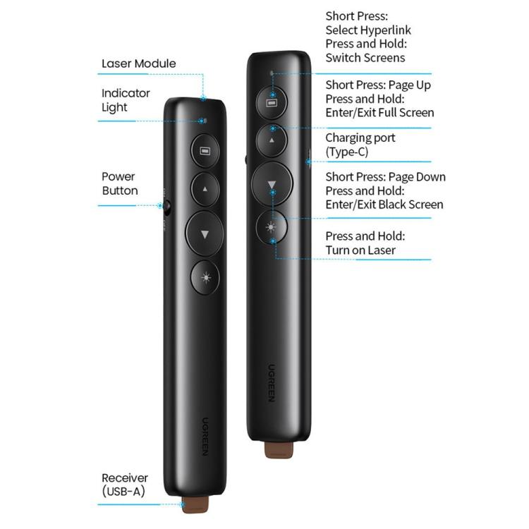 Puntatore laser wireless UGREEN LP479 50654 a 2,4 GHz per presentazioni PowerPoint.