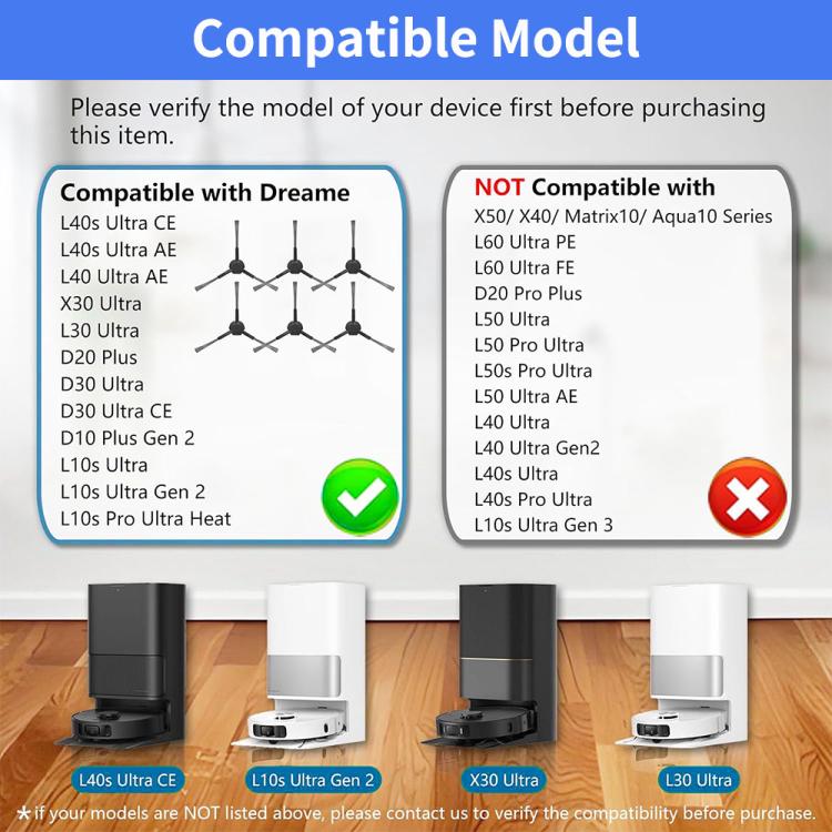 JUNSUNMAY 6pcs Side Brush for Dreame L40s Ultra CE / L40 Ultra AE / X30 Ultra / L30 Ultra / D30 Ultra / D20 Plus / L10s Ultra