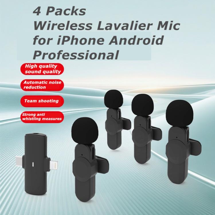 4 in 1 Set Wireless Mini Microphone for 4-Person Video Recording, Podcasts, Vlogs, YouTube, TikTok and Computers