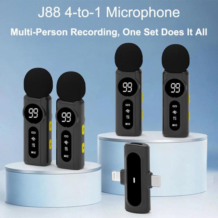 Microfono lavalier wireless J88 con riduzione intelligente del rumore tramite IA e display digitale per iPhone/Android, J88