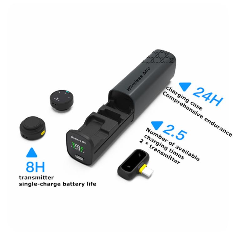 Microfono lavalier wireless J10, mini microfono con pulsante magnetico e riduzione del rumore AI, con custodia di ricarica., J10