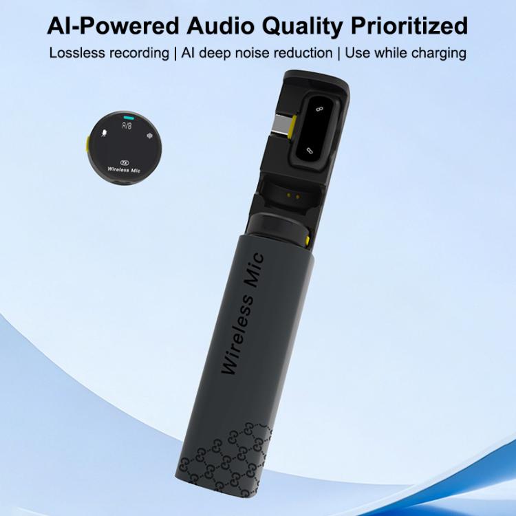 Microfono lavalier wireless J10, mini microfono con pulsante magnetico e riduzione del rumore AI, con custodia di ricarica., J10