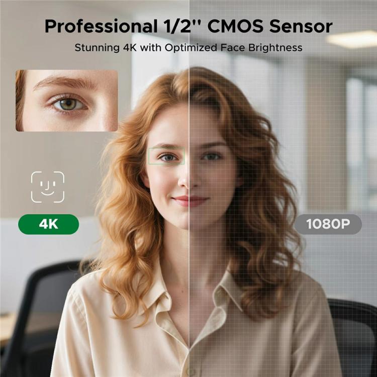UGREEN CM930 75726 Doppia fotocamera con microfono a cancellazione di rumore, 4K, AI, autotracking, 8 MP, autofocus