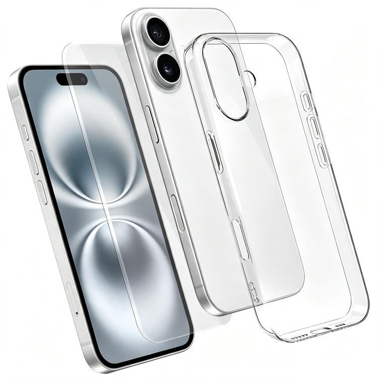 Set 2 in 1: custodia per telefono in TPU trasparente con pellicola protettiva in vetro temperato ad alto contenuto di allumina., For iPhone 18 Pro, For iPhone 18 Pro Max, For iPhone 17 Pro Max, For iPhone 17 Pro, For iPhone 17, For iPhone Air          ...