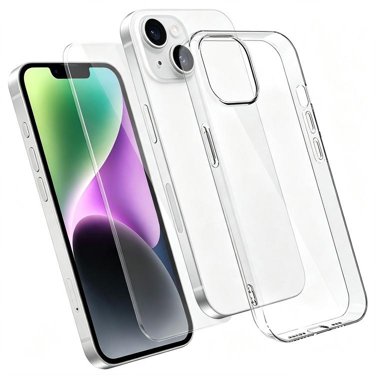 Set 2 in 1: custodia per telefono in TPU trasparente con pellicola protettiva in vetro temperato ad alto contenuto di allumina., For iPhone 18 Pro, For iPhone 18 Pro Max, For iPhone 17 Pro Max, For iPhone 17 Pro, For iPhone 17, For iPhone Air          ...