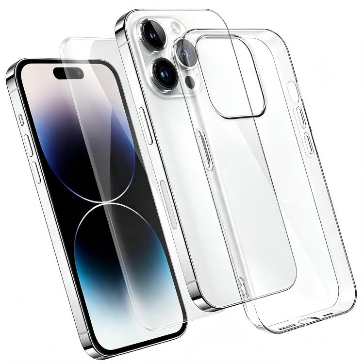 Set 2 in 1: custodia per telefono in TPU trasparente con pellicola protettiva in vetro temperato ad alto contenuto di allumina., For iPhone 18 Pro, For iPhone 18 Pro Max, For iPhone 17 Pro Max, For iPhone 17 Pro, For iPhone 17, For iPhone Air          ...