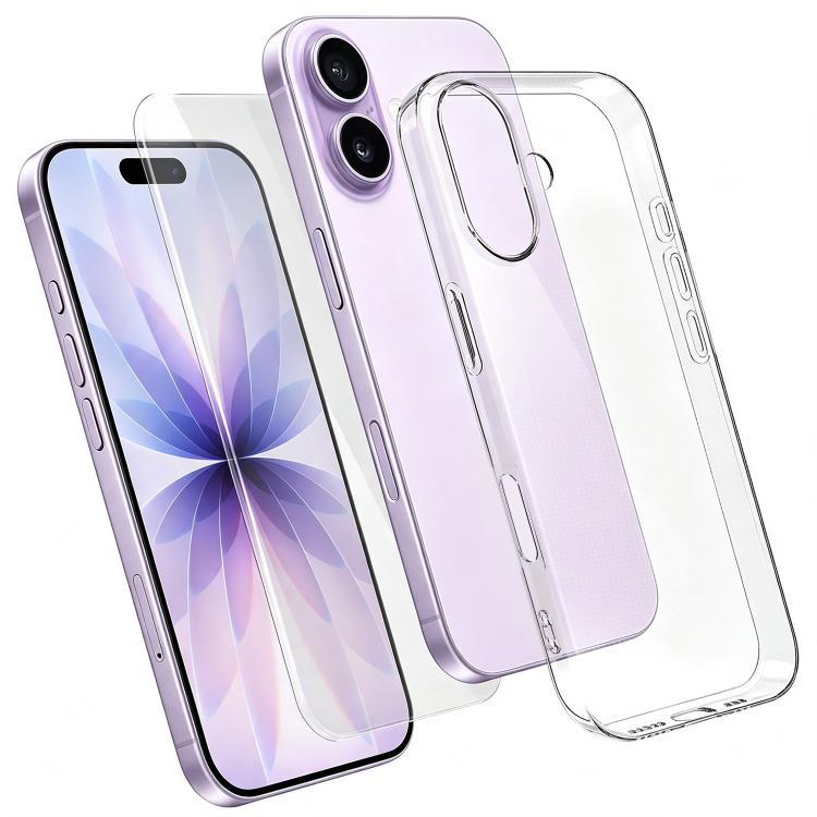 Set 3 in 1: custodia per telefono in TPU trasparente con pellicola in vetro temperato ad alto contenuto di allumina e protezione per l'obiettivo., For iPhone 18 Pro, For iPhone 18 Pro Max, For iPhone 17 Pro Max, For iPhone 17 Pro, For iPhone 17        ...