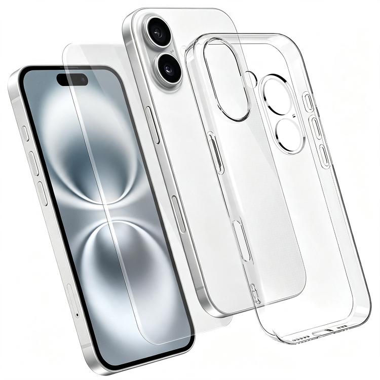 Set 3 in 1: custodia per telefono in TPU trasparente con pellicola in vetro temperato ad alto contenuto di allumina e protezione per l'obiettivo., For iPhone 18 Pro, For iPhone 18 Pro Max, For iPhone 17 Pro Max, For iPhone 17 Pro, For iPhone 17        ...