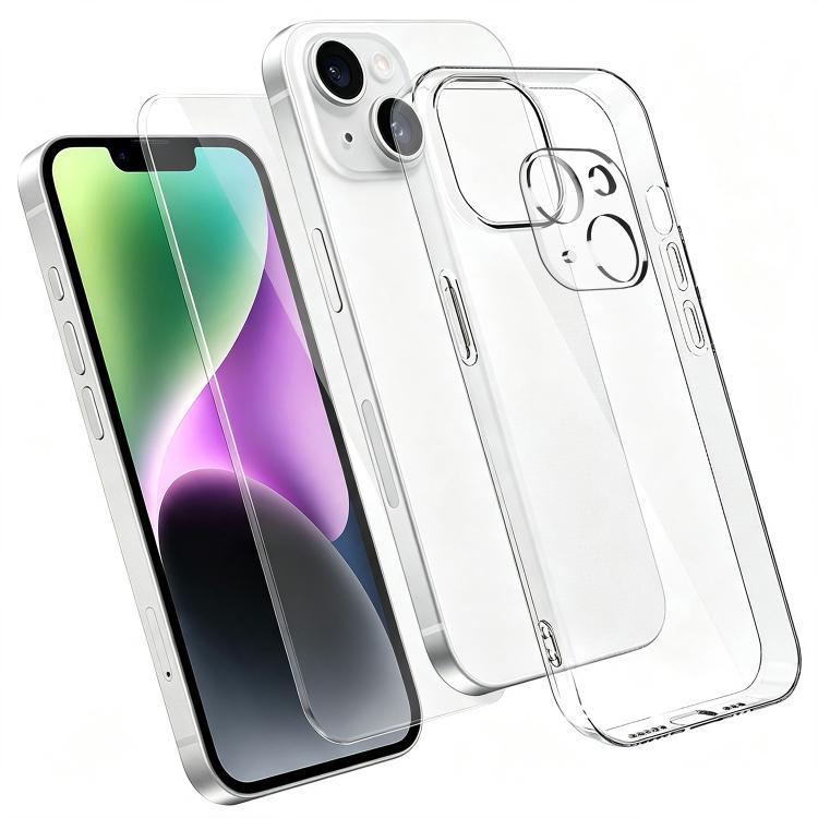 Set 3 in 1: custodia per telefono in TPU trasparente con pellicola in vetro temperato ad alto contenuto di allumina e protezione per l'obiettivo., For iPhone 18 Pro, For iPhone 18 Pro Max, For iPhone 17 Pro Max, For iPhone 17 Pro, For iPhone 17        ...