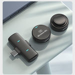 DS-LSM1 Doppio microfono lavalier magnetico wireless, mini microfono con pulsante rotondo e ricevitore Type-C, M1