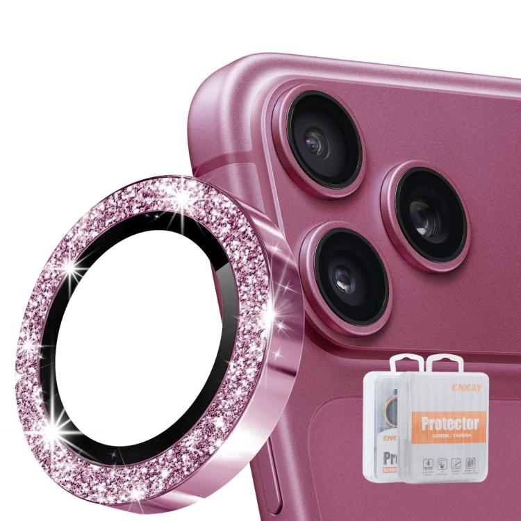 ENKAY Hat-Prince Glitter Obiettivo per fotocamera posteriore Anello in lega di alluminio Pellicola in vetro temperato, For iPhone 18 Pro / 18 Pro Max