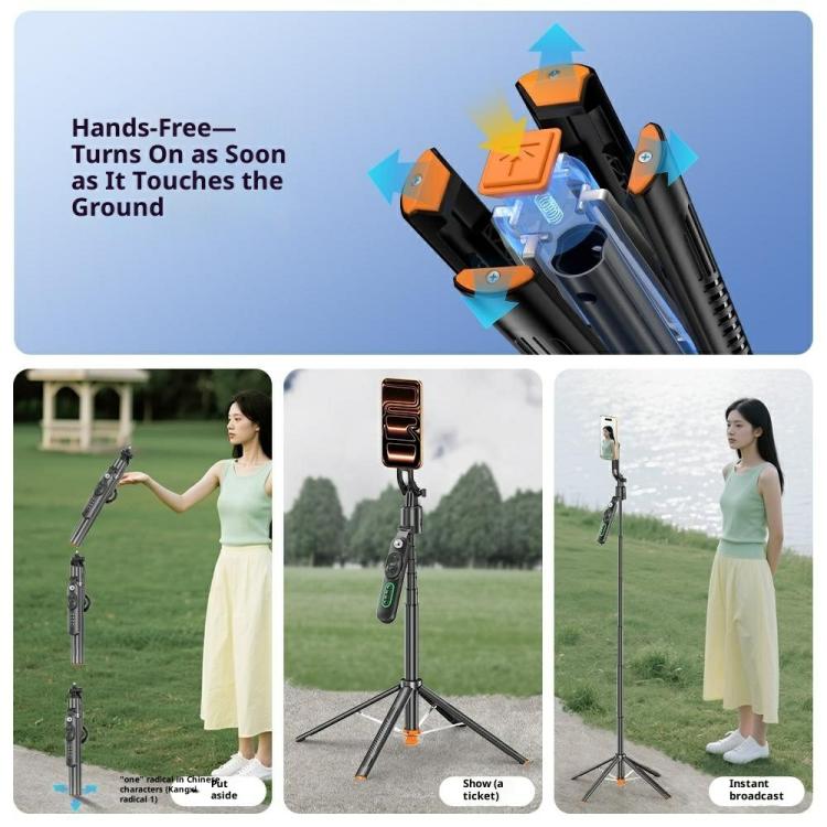 Q625MF Asta per selfie estensibile da 1,82 m con tracciamento intelligente AI e apertura automatica, treppiede per live streaming, Q625MF