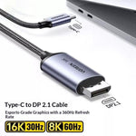 Cavo UGREEN CM707 da Type-C a DisplayPort, compatibile con monitor 16K/30Hz e 8K/120Hz, 40Gbps.