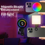 Lampada per selfie magnetica MJ-29 con 3 temperature di colore, luce LED RGB portatile., MJ-29