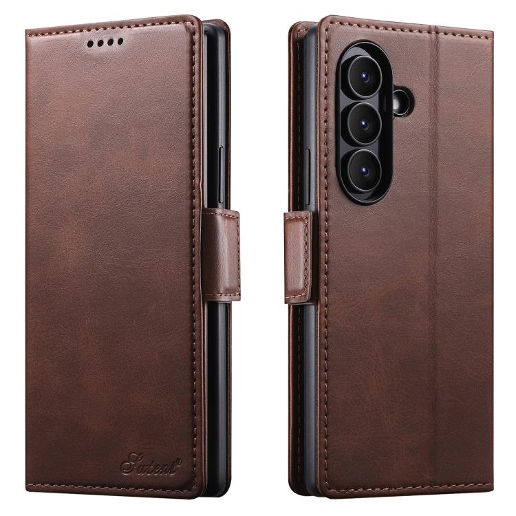 Custodia per telefono a libro orizzontale in pelle con texture di vitello Suteni, For Galaxy Z Fold8 Ultra 5G, For Galaxy Z Fold8  5G, For Galaxy Z Fold7 5G