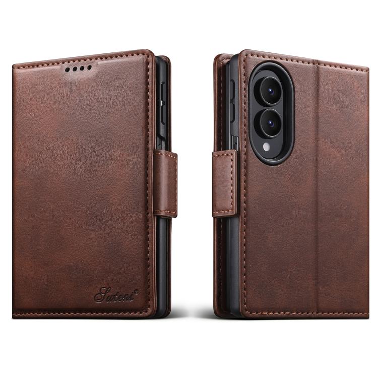 Custodia per telefono a libro orizzontale in pelle con texture di vitello Suteni, For Galaxy Z Fold8 Ultra 5G, For Galaxy Z Fold8  5G, For Galaxy Z Fold7 5G