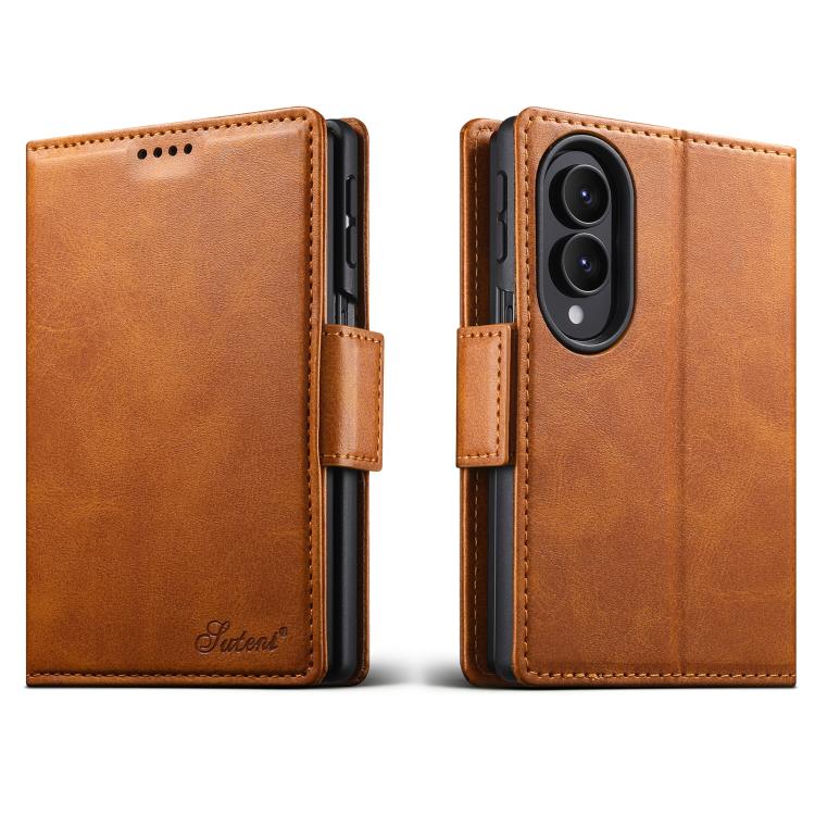 Custodia per telefono a libro orizzontale in pelle con texture di vitello Suteni, For Galaxy Z Fold8 Ultra 5G, For Galaxy Z Fold8  5G, For Galaxy Z Fold7 5G