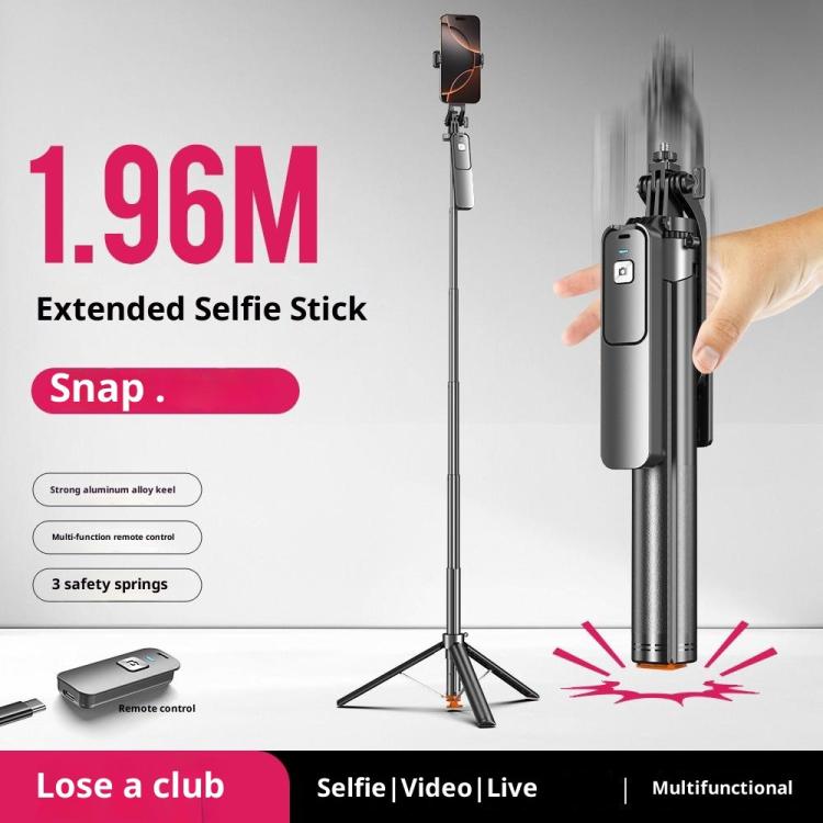 T03 Asta per selfie da 1,96 m con treppiede ad apertura automatica, testa panoramica a 360 gradi e telecomando Bluetooth per i viaggi., T03