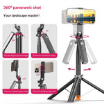 T03 Asta per selfie da 1,96 m con treppiede ad apertura automatica, testa panoramica a 360 gradi e telecomando Bluetooth per i viaggi., T03