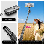 T03 Asta per selfie da 1,96 m con treppiede ad apertura automatica, testa panoramica a 360 gradi e telecomando Bluetooth per i viaggi., T03