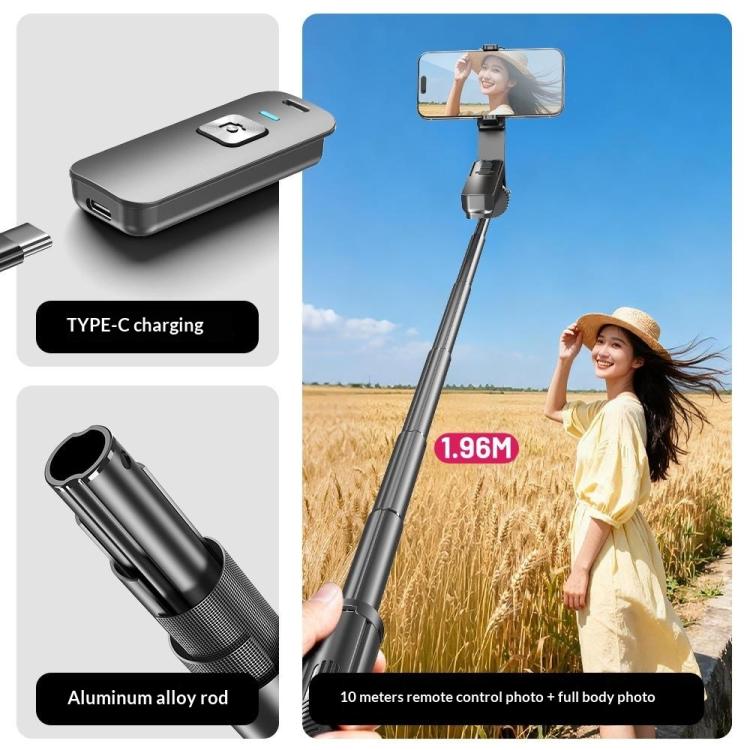 T03 Asta per selfie da 1,96 m con treppiede ad apertura automatica, testa panoramica a 360 gradi e telecomando Bluetooth per i viaggi., T03