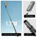 T04 Asta per selfie da 1,77 m con treppiede, testa girevole a 360 gradi e attacco filettato da 1/4" per smartphone e action camera., T04