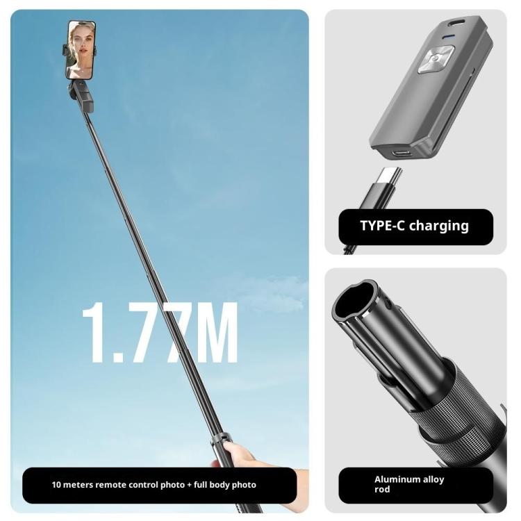 T04 Asta per selfie da 1,77 m con treppiede, testa girevole a 360 gradi e attacco filettato da 1/4" per smartphone e action camera., T04