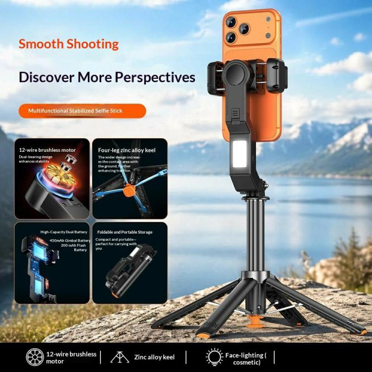 Stabilizzatore per selfie stick a singolo asse Q41 con luce di riempimento e telecomando Bluetooth per smartphone., Q41