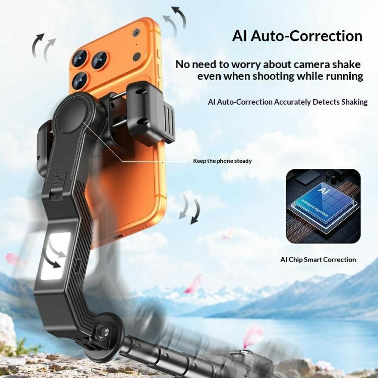 Stabilizzatore per selfie stick a singolo asse Q41 con luce di riempimento e telecomando Bluetooth per smartphone., Q41