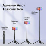 JMARY KT-209 Selfie stick da 98,5 cm con treppiede pieghevole in lega di alluminio e telecomando wireless per lo streaming live, KT-209