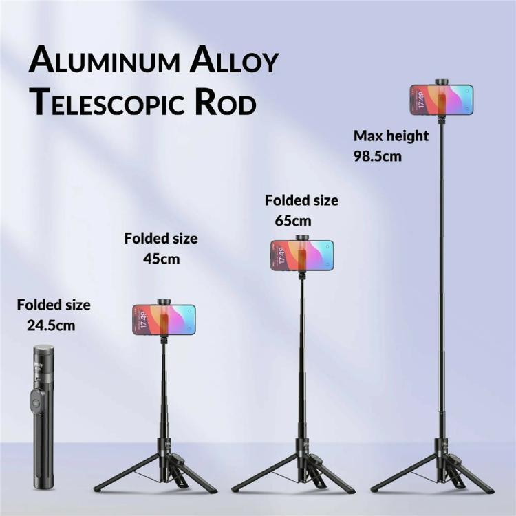 JMARY KT-209 Selfie stick da 98,5 cm con treppiede pieghevole in lega di alluminio e telecomando wireless per lo streaming live, KT-209