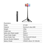 JMARY KT-209 Selfie stick da 98,5 cm con treppiede pieghevole in lega di alluminio e telecomando wireless per lo streaming live, KT-209