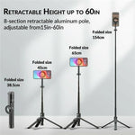 JMARY KT-279 Asta per selfie da 1,54 m, treppiede estensibile in lega di alluminio con telecomando per vlog e live streaming, KT-279