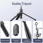 JMARY KT-279 Asta per selfie da 1,54 m, treppiede estensibile in lega di alluminio con telecomando per vlog e live streaming, KT-279