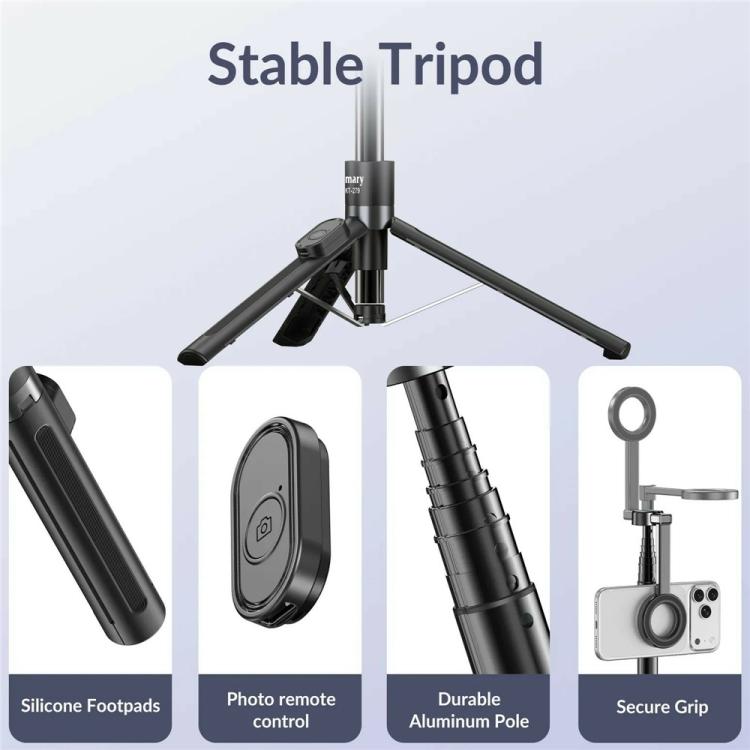 JMARY KT-279 Asta per selfie da 1,54 m, treppiede estensibile in lega di alluminio con telecomando per vlog e live streaming, KT-279