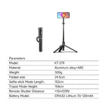 JMARY KT-279 Asta per selfie da 1,54 m, treppiede estensibile in lega di alluminio con telecomando per vlog e live streaming, KT-279