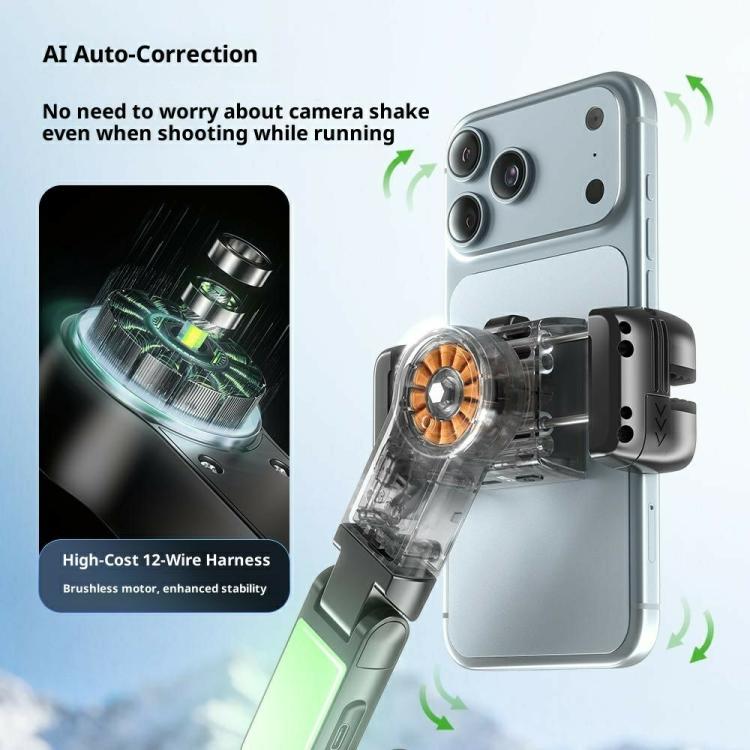Stabilizzatore gimbal Q51 con tracciamento AI, luce di riempimento RGB e controllo gestuale, ideale per vlogging e live streaming., Q51