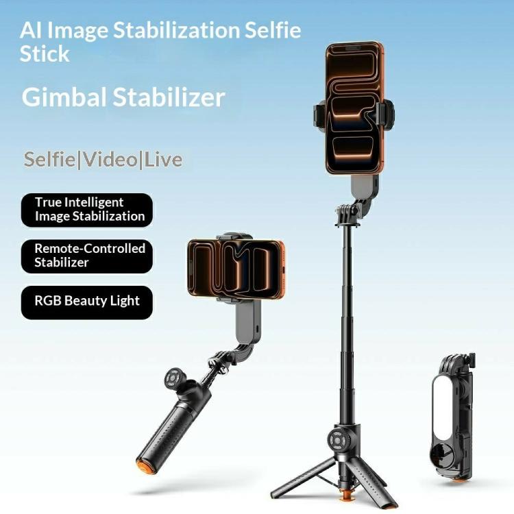 Stabilizzatore per selfie Q43 con intelligenza artificiale, luce di riempimento RGB, treppiede e telecomando., Q43