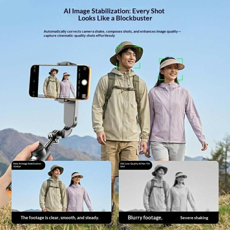 Stabilizzatore per selfie Q43 con intelligenza artificiale, luce di riempimento RGB, treppiede e telecomando., Q43