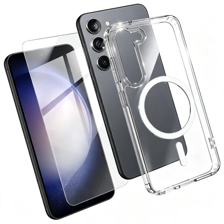 Set 2 in 1: custodia magnetica trasparente in TPU + PC con pellicola temperata ad alto contenuto di allumina., For Galaxy S24+ 5G, For Galaxy S24 5G, For Galaxy A05, For Galaxy A25 5G, For Galaxy S23 FE 5G, For Galaxy S23 Ultra 5G, For Galaxy S23+ 5G  ...