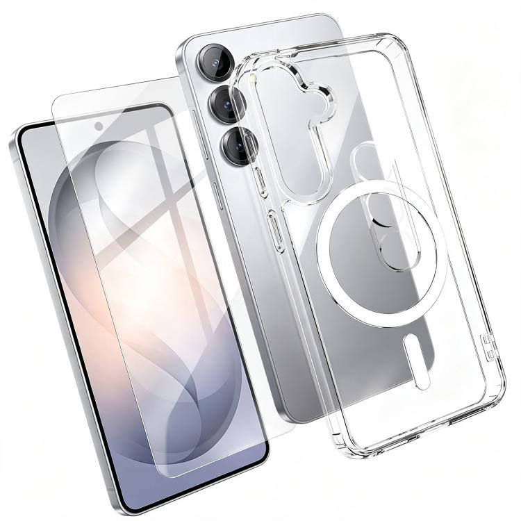 Set 3 in 1: custodia magnetica trasparente in TPU e PC con pellicola temperata ad alto contenuto di allumina e protezione per l'obiettivo., For Galaxy S24+ 5G, For Galaxy S24 5G, For Galaxy A05, For Galaxy A25 5G, For Galaxy S23 FE 5G                  ...