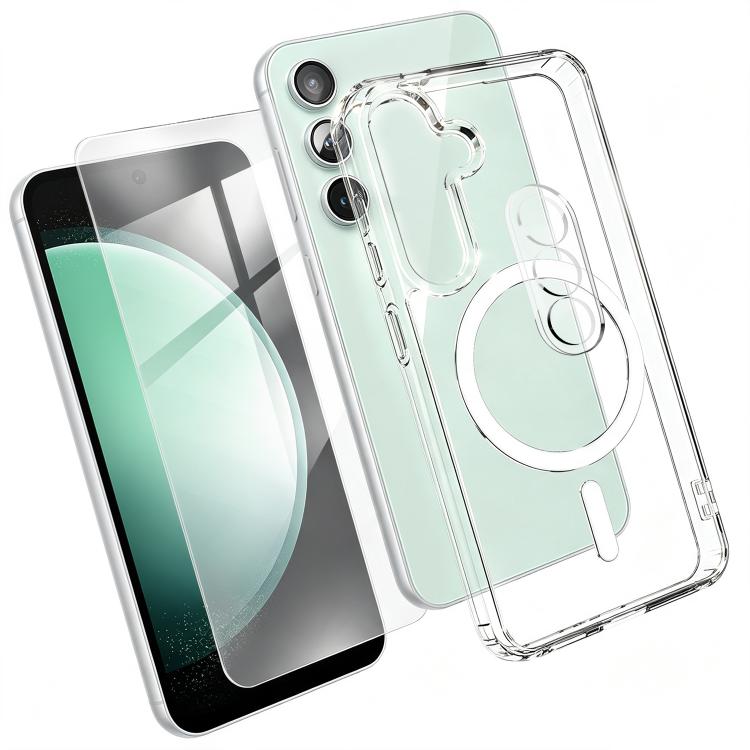 Set 3 in 1: custodia magnetica trasparente in TPU e PC con pellicola temperata ad alto contenuto di allumina e protezione per l'obiettivo., For Galaxy S24+ 5G, For Galaxy S24 5G, For Galaxy A05, For Galaxy A25 5G, For Galaxy S23 FE 5G                  ...
