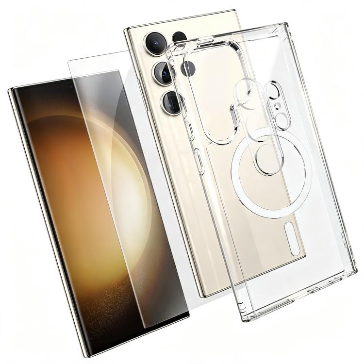 Set 3 in 1: custodia magnetica trasparente in TPU e PC con pellicola temperata ad alto contenuto di allumina e protezione per l'obiettivo., For Galaxy S24+ 5G, For Galaxy S24 5G, For Galaxy A05, For Galaxy A25 5G, For Galaxy S23 FE 5G                  ...