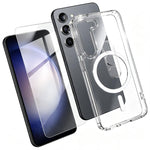 Set 3 in 1: custodia magnetica trasparente in TPU e PC con pellicola temperata ad alto contenuto di allumina e protezione per l'obiettivo., For Galaxy S24+ 5G, For Galaxy S24 5G, For Galaxy A05, For Galaxy A25 5G, For Galaxy S23 FE 5G                  ...
