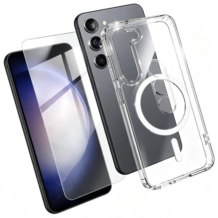 Set 3 in 1: custodia magnetica trasparente in TPU e PC con pellicola temperata ad alto contenuto di allumina e protezione per l'obiettivo., For Galaxy S24+ 5G, For Galaxy S24 5G, For Galaxy A05, For Galaxy A25 5G, For Galaxy S23 FE 5G                  ...