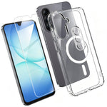 Set 3 in 1: custodia magnetica trasparente in TPU e PC con pellicola temperata ad alto contenuto di allumina e protezione per l'obiettivo., For Galaxy S24+ 5G, For Galaxy S24 5G, For Galaxy A05, For Galaxy A25 5G, For Galaxy S23 FE 5G                  ...