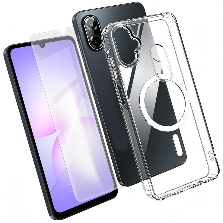 Set 3 in 1: custodia magnetica trasparente in TPU e PC con pellicola temperata ad alto contenuto di allumina e protezione per l'obiettivo., For Galaxy S24+ 5G, For Galaxy S24 5G, For Galaxy A05, For Galaxy A25 5G, For Galaxy S23 FE 5G                  ...