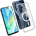 Set 3 in 1: custodia magnetica trasparente in TPU e PC con pellicola temperata ad alto contenuto di allumina e protezione per l'obiettivo., For Galaxy S24+ 5G, For Galaxy S24 5G, For Galaxy A05, For Galaxy A25 5G, For Galaxy S23 FE 5G                  ...
